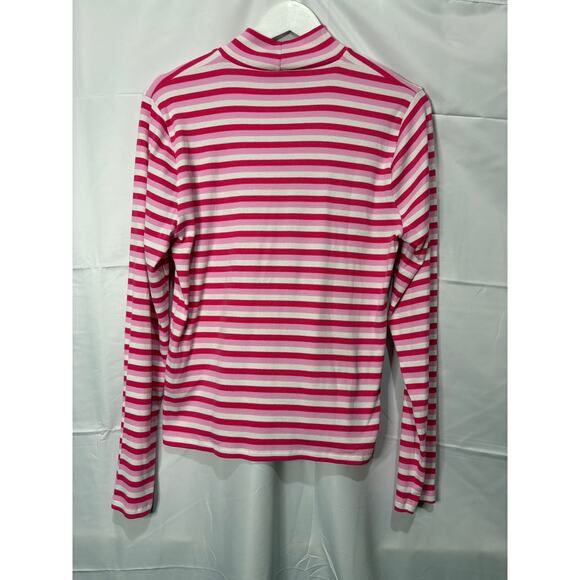 J. Crew Factory Pink White Striped Cotton Mock Turtleneck Ribbed Size XL - Picture 5 of 6